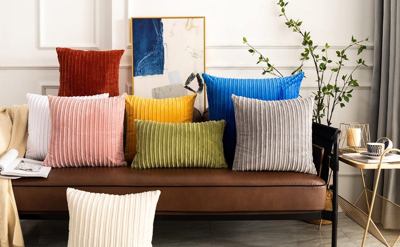 UGS UGASA UGASA Pack of 2, Velvet Pillow Covers Striped, Soft Textured Throw Cushion Case Set, Accent Corduroy Lumbar Pillowcases with Hidden Zipper for Home Decor Indoor Outdoor (12"x20", Light Grey) - Image 5